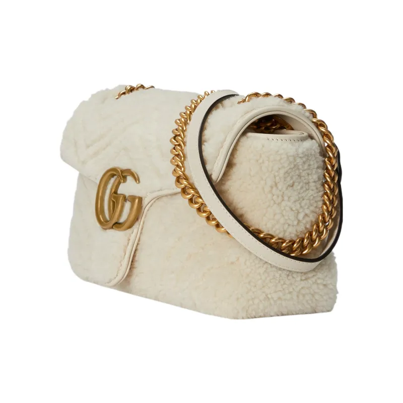 GUCCI GG Marmont Shearling Crossbody Bag, Shoulder Bag Small Size Women's Ecru-1