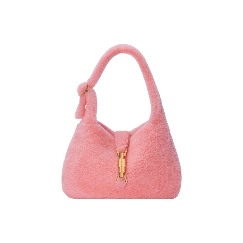 GUCCI Jackie 1961 Shearling Crescent Bag Shoulder Bag Handbag Shoulder Bag Small Size Women's Light Pink-0