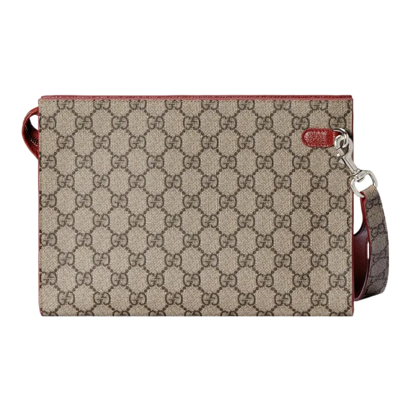 GUCCI Canvas With Leather Accents Clutch Men's Red & Beige-3