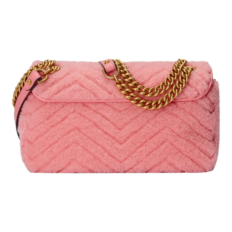 GUCCI GG Marmont Quilting Shearling Crossbody Bag Shoulder Bag Small Size Women's Light Pink-3