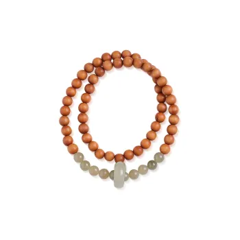 Best Wishes Sandalwood Beaded Bracelet Green Jade Unisex