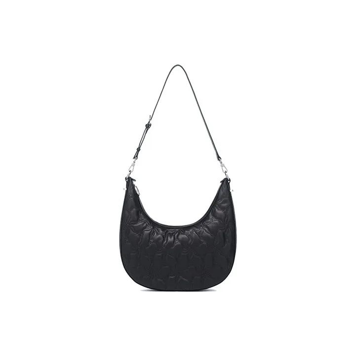 LI NING 1990 Classic Collection Cow Leather Crescent Bag, Shoulder Bag, Crossbody Bag Regular Women's Black-2