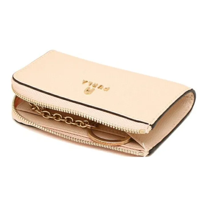 Furla Leather Card Holder Key Pouch Regular Women's Beige-3