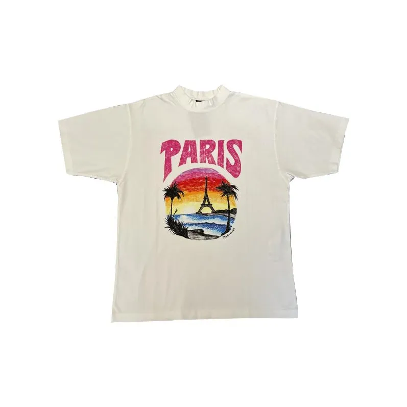 Balenciaga Paris Tropical T Shirt Medium Fit White/Pink-2