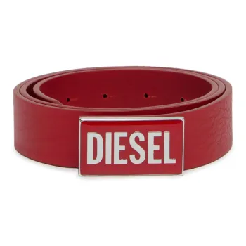DIESEL Letter Logo Decoration Smooth Buckle Cow Leather Belts Women's Red Width 3CM