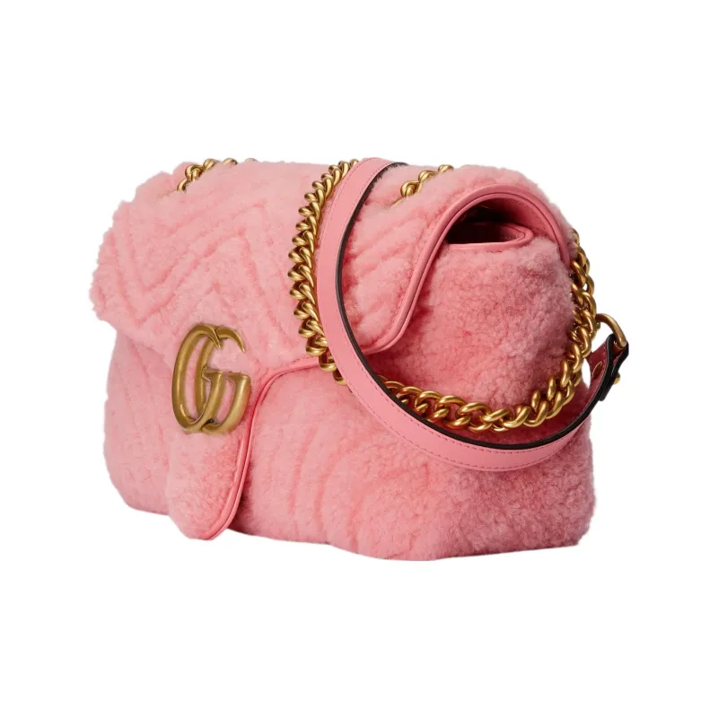 GUCCI GG Marmont Quilting Shearling Crossbody Bag Shoulder Bag Small Size Women's Light Pink-1