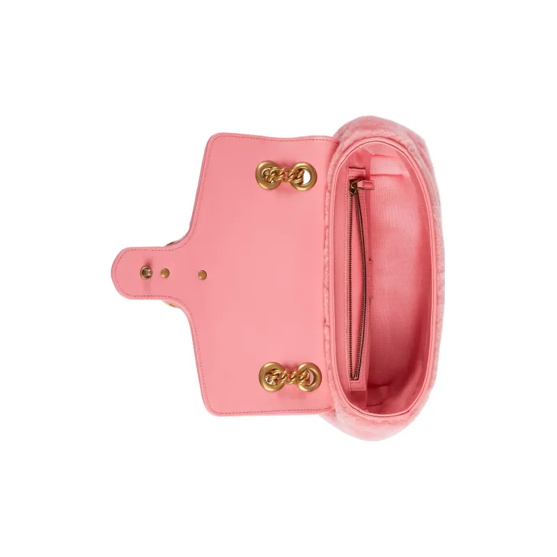 GUCCI GG Marmont Quilting Shearling Crossbody Bag Shoulder Bag Small Size Women's Light Pink-6