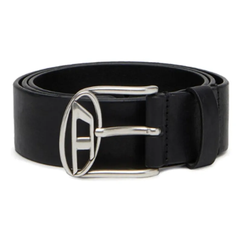 DIESEL Oval D Logo Shape Pin Buckle Leather Belts Men's Black Width 3.9cm-0