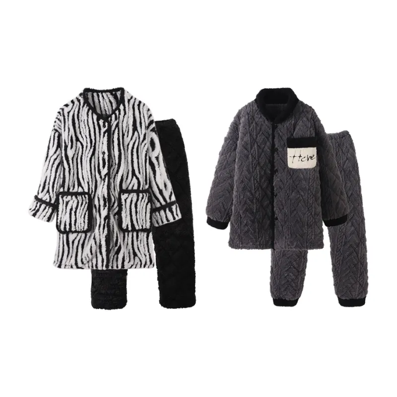 Chun Xi Pajama Set Unisex Zebra Print Cloudy Gray-0