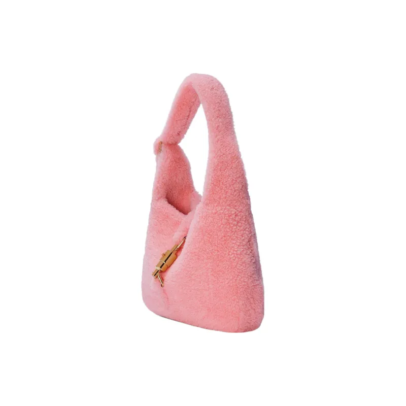 GUCCI Jackie 1961 Shearling Crescent Bag Shoulder Bag Handbag Shoulder Bag Small Size Women's Light Pink-2
