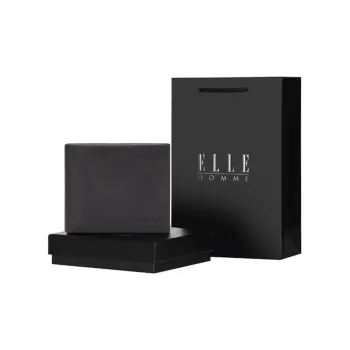 ELLE HOMME Cow Leather Ticket Clip Wallet Unisex Dark Coffee