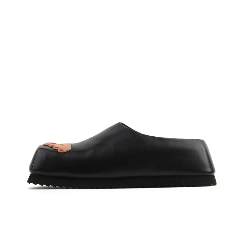 CALVINLUO Toeless Mules Casual Single Shoes 4.3cm Women's Black-0
