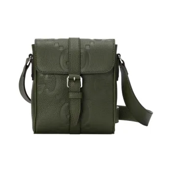 GUCCI Leather Messenger Bag Shoulder Bag Crossbody Bag Small Size Men's Dark Green