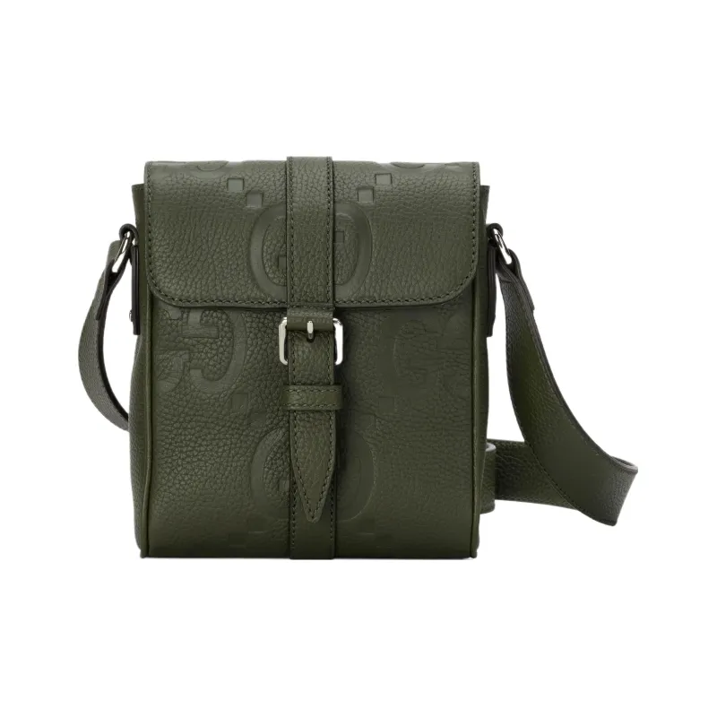 GUCCI Leather Messenger Bag Shoulder Bag Crossbody Bag Small Size Men's Dark Green-0