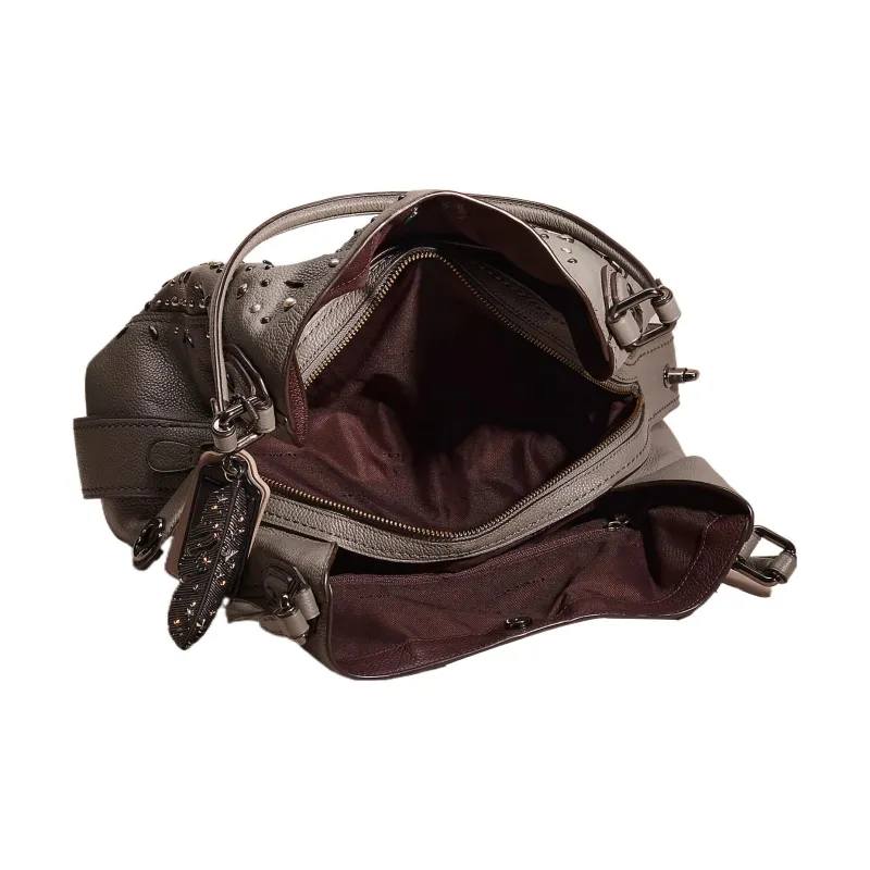 COACH Edie Leather Tote Bag, Shopping Bag, Handbag, Shoulder Bag Large Size Women's Deep Bronze & Heather Gray-2