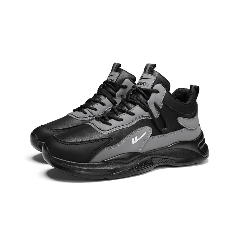 Warrior Warm Cushioning Coverage Height Increasing Wear Resistant High Top Casual Shoes Men's Black Gray Color-3