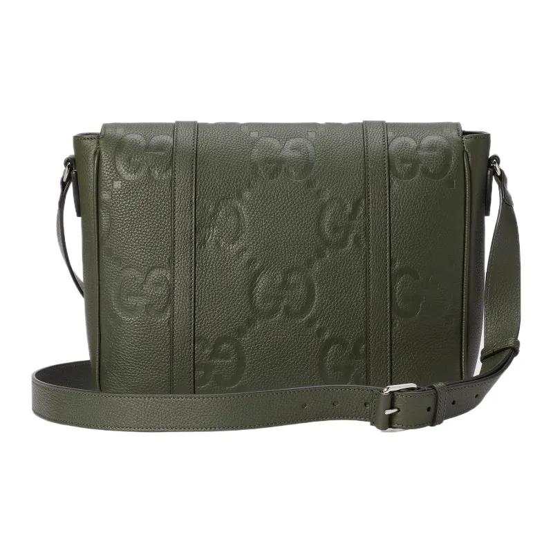 GUCCI Leather Messenger Bag Shoulder Bag Crossbody Bag Medium Size Men's Dark Green-4