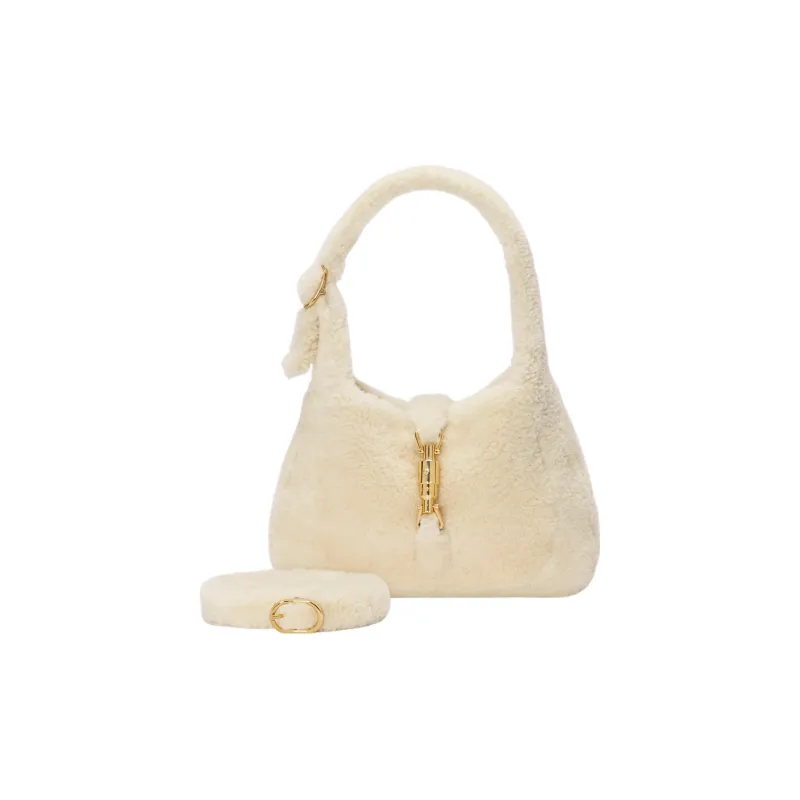 GUCCI Jackie 1961 Shearling Crescent Bag, Shoulder Bag, Handbag, Shoulder Bag Trumpets Women's White-1
