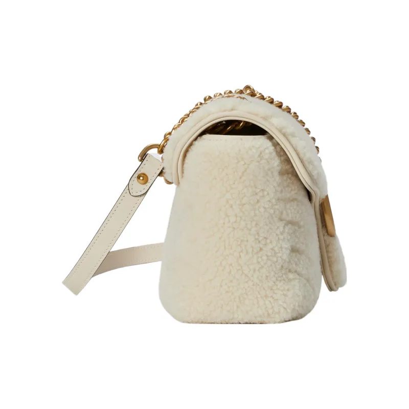GUCCI GG Marmont Shearling Crossbody Bag, Shoulder Bag Small Size Women's Ecru-2
