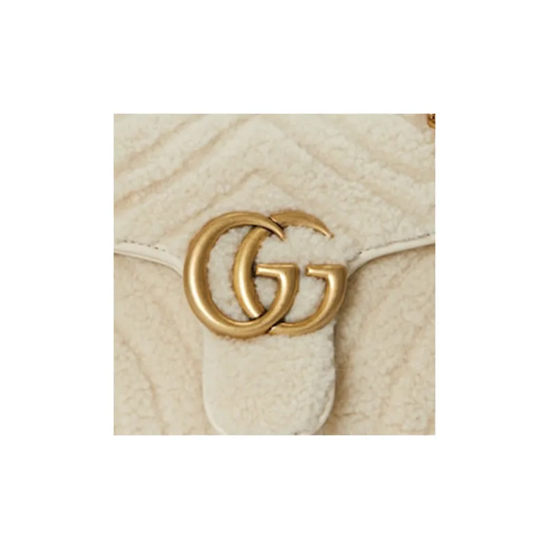 GUCCI GG Marmont Shearling Crossbody Bag, Shoulder Bag Small Size Women's Ecru-7