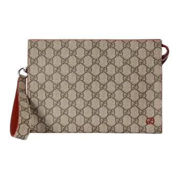 GUCCI Canvas With Leather Accents Clutch Men's Red & Beige