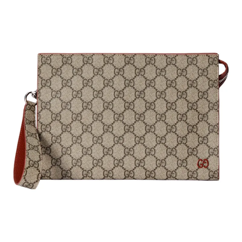 GUCCI Canvas With Leather Accents Clutch Men's Red & Beige-0