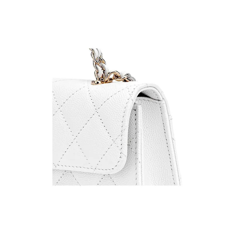 CHANEL Grain Embossed Caviar Cow Leather Flap Bag, One Shoulder Handbag, Crossbody Bag Tubas Women's White-4