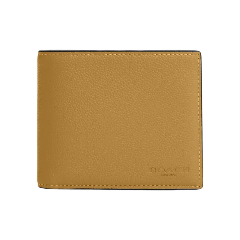 COACH 3 IN 1 Wallet Litchi Grain Cow Leather Money Clip Card Holder Wallet Men's Umber-0