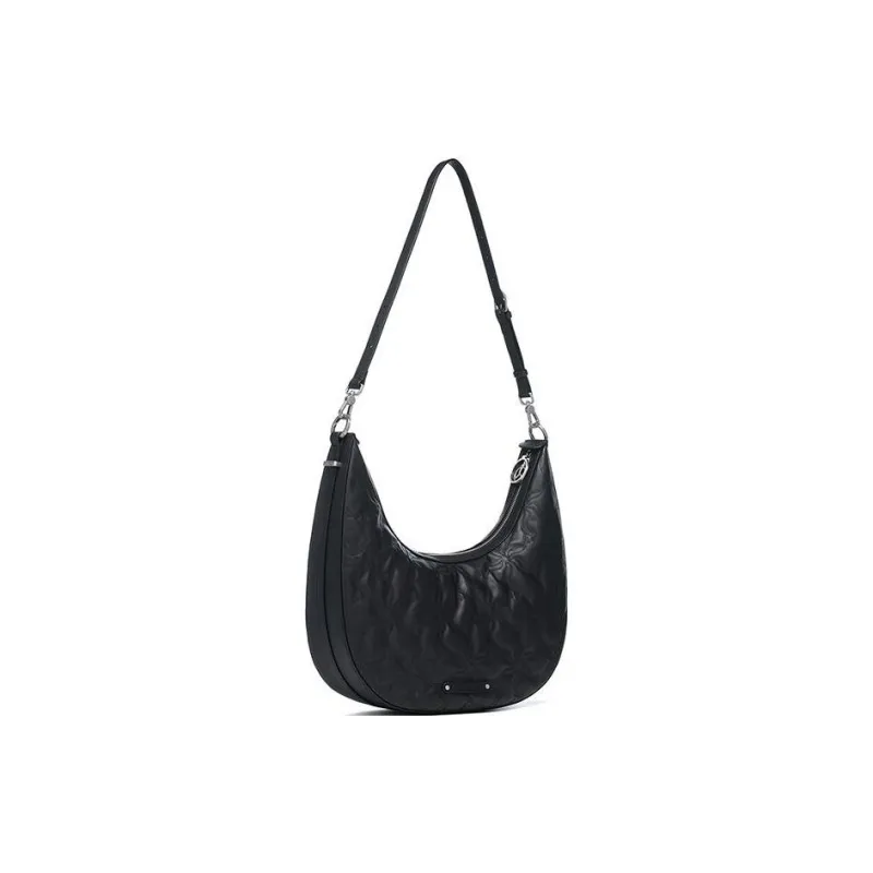 LI NING 1990 Classic Collection Cow Leather Crescent Bag, Shoulder Bag, Crossbody Bag Regular Women's Black-1