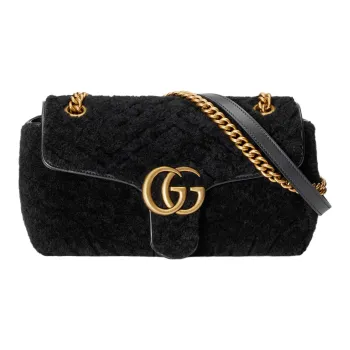 GUCCI GG Marmont Quilting Shearling Crossbody Bag, Shoulder Bag Small Size Women's Black