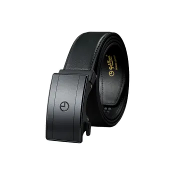 GOLDLION Luxury Refined Business Belt, Matte Automatic Buckle Cow Leather Belts Men's Black 3.5CM