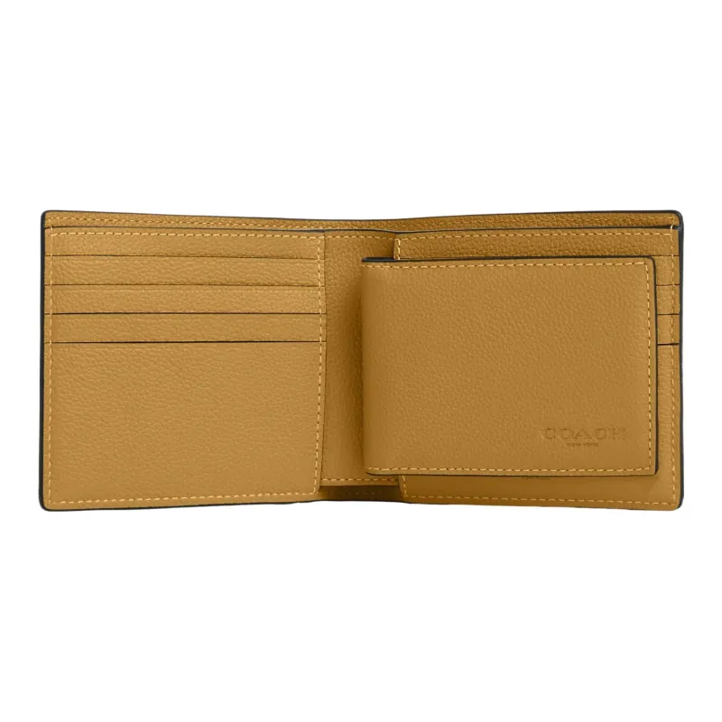 COACH 3 IN 1 Wallet Litchi Grain Cow Leather Money Clip Card Holder Wallet Men's Umber-2