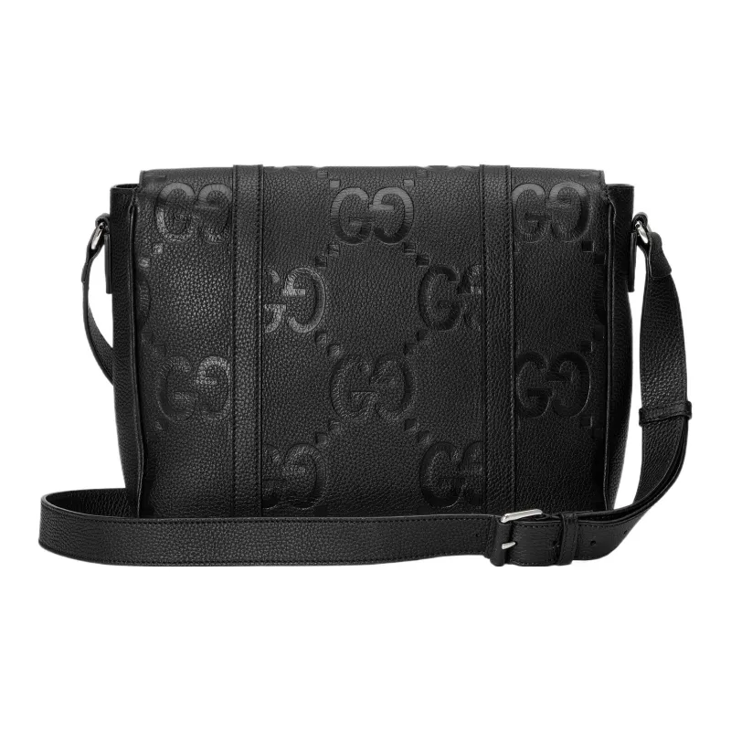 GUCCI Leather Messenger Bag Shoulder Bag Crossbody Bag Medium Size Men's Black-4