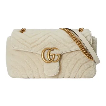 GUCCI GG Marmont Shearling Crossbody Bag, Shoulder Bag Small Size Women's Ecru