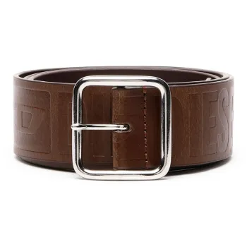 DIESEL Logo Letter Print Pin Buckle Cow Leather Belts Men's Brown