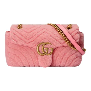 GUCCI GG Marmont Quilting Shearling Crossbody Bag Shoulder Bag Small Size Women's Light Pink