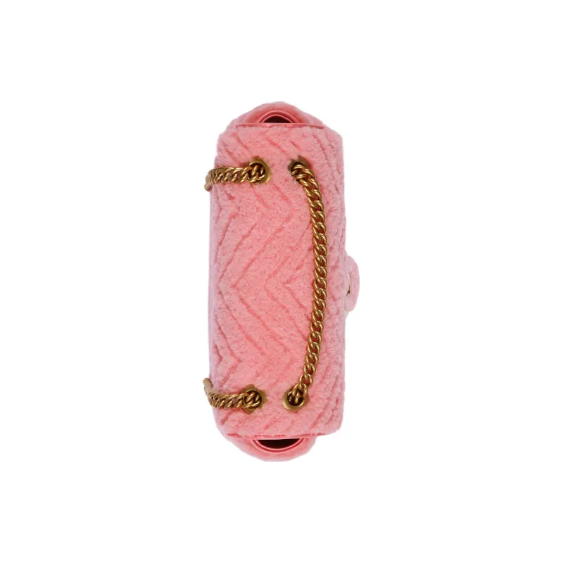 GUCCI GG Marmont Quilting Shearling Crossbody Bag Shoulder Bag Small Size Women's Light Pink-5