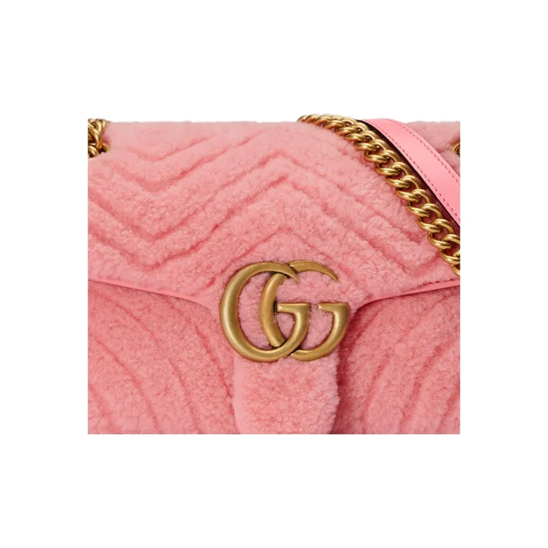 GUCCI GG Marmont Quilting Shearling Crossbody Bag Shoulder Bag Small Size Women's Light Pink-8