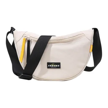 NOXXON Nylon Fabric Crescent Bag Shoulder Bag Crossbody Bag Medium Size Women's Ecru/Ultramarine Blue