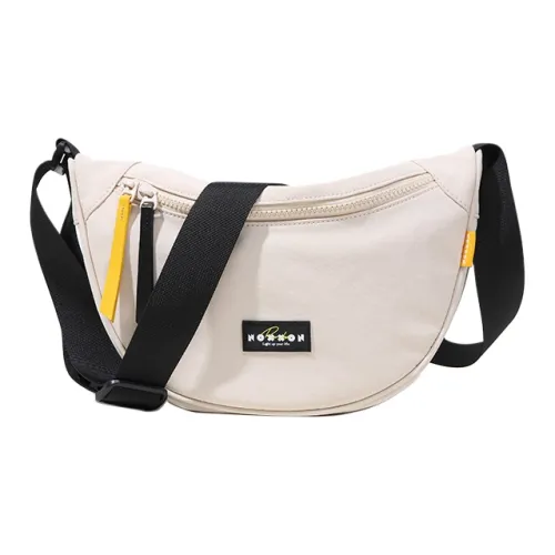 NOXXON Nylon Fabric Crescent Bag Shoulder Bag Crossbody Bag Medium Size Women's Ecru/Ultramarine Blue