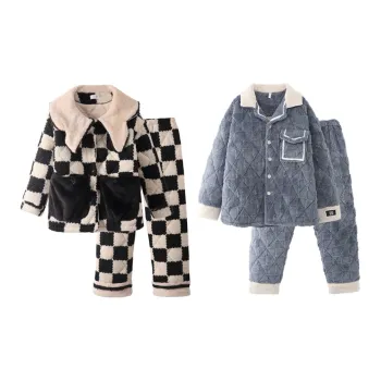 Chun Xi Pajama Set Unisex Black White Plaid Haze Blue
