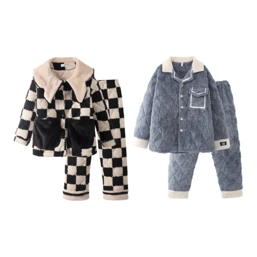 Chun Xi Pajama Set Unisex Black White Plaid Haze Blue