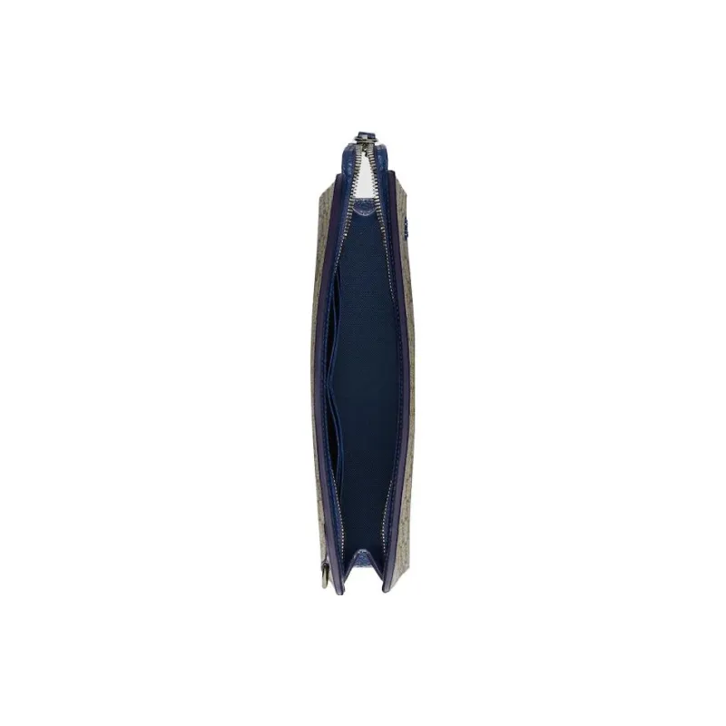GUCCI Canvas With Leather Clutch Men's Blue & Beige-6