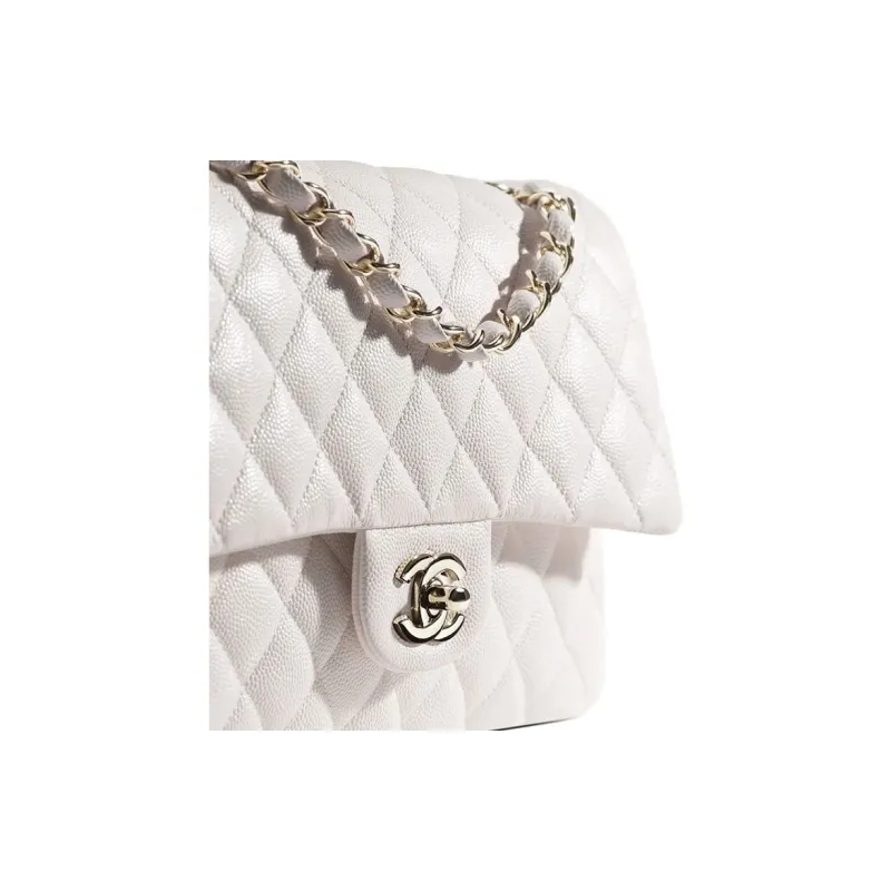 CHANEL Classic Flap CF Grain Calfskin Chain Bag, Shoulder Bag, Crossbody Bag Medium Size Women's White-4