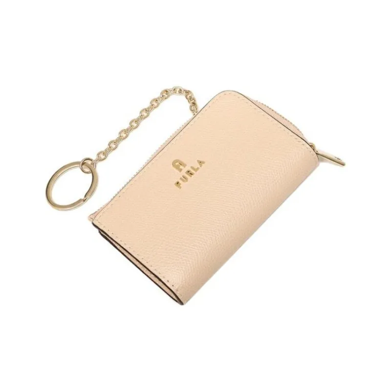 Furla Leather Card Holder Key Pouch Regular Women's Beige-2