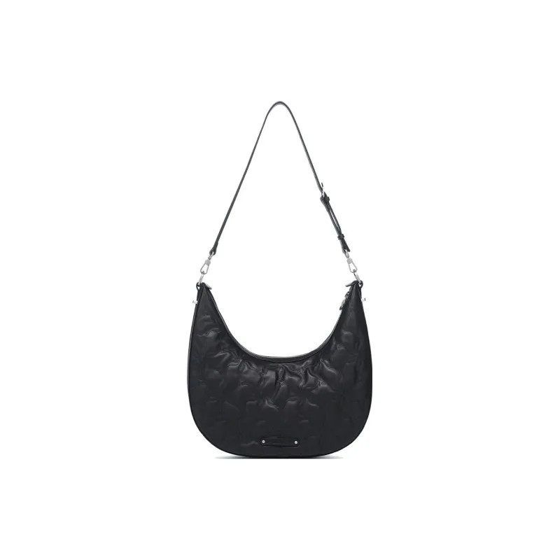 LI NING 1990 Classic Collection Cow Leather Crescent Bag, Shoulder Bag, Crossbody Bag Regular Women's Black-0