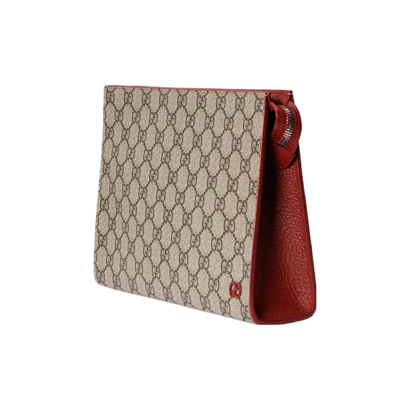 GUCCI Canvas With Leather Accents Clutch Men's Red & Beige-1