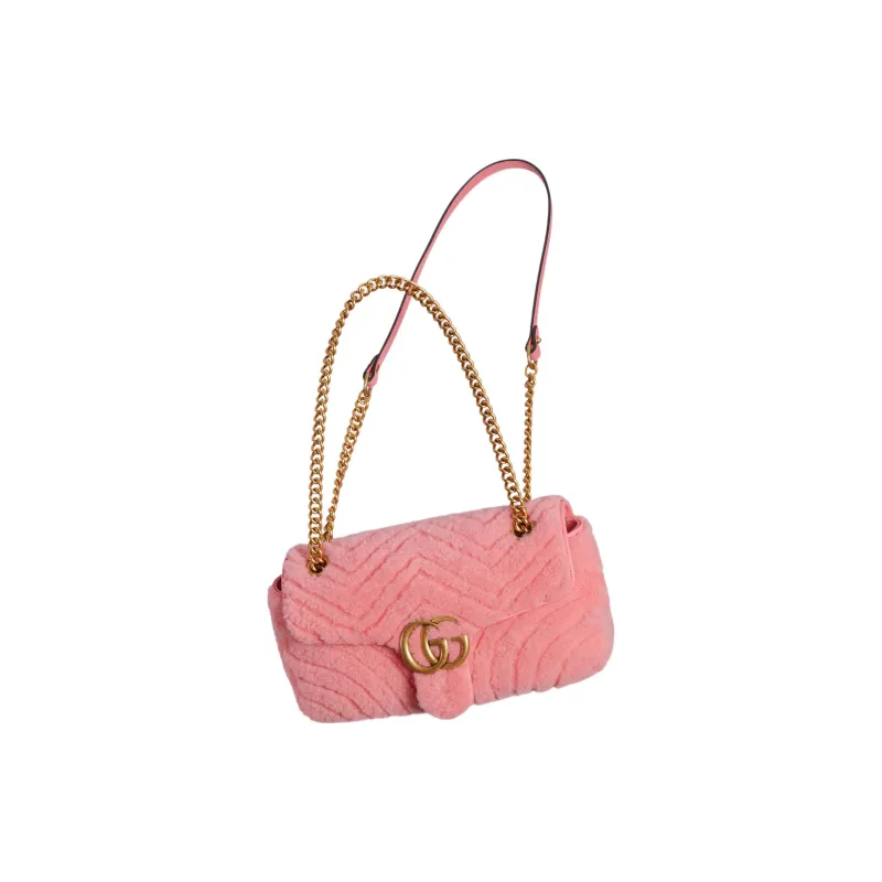 GUCCI GG Marmont Quilting Shearling Crossbody Bag Shoulder Bag Small Size Women's Light Pink-7