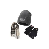 Gray Knitted Fabric Beanie+Warm Scarves+Warm Gloves