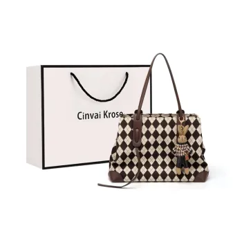 Simvay Clos Fabric With Microfiber Tote One Shoulder Bag Portable Tote Pack Large Size Women's Dark Coffee